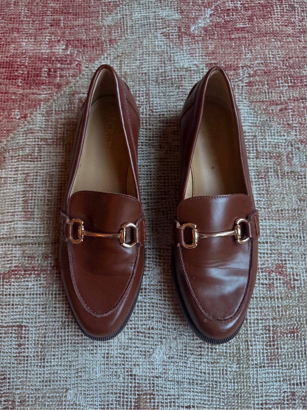 J. Crew Chestnut Brown Leather Loafers with Gold Hardware